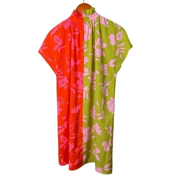 THML Celest Orange/Pink/Green Colorblock Floral Mini Dress Coquette Size Small - Picture 5 of 9
